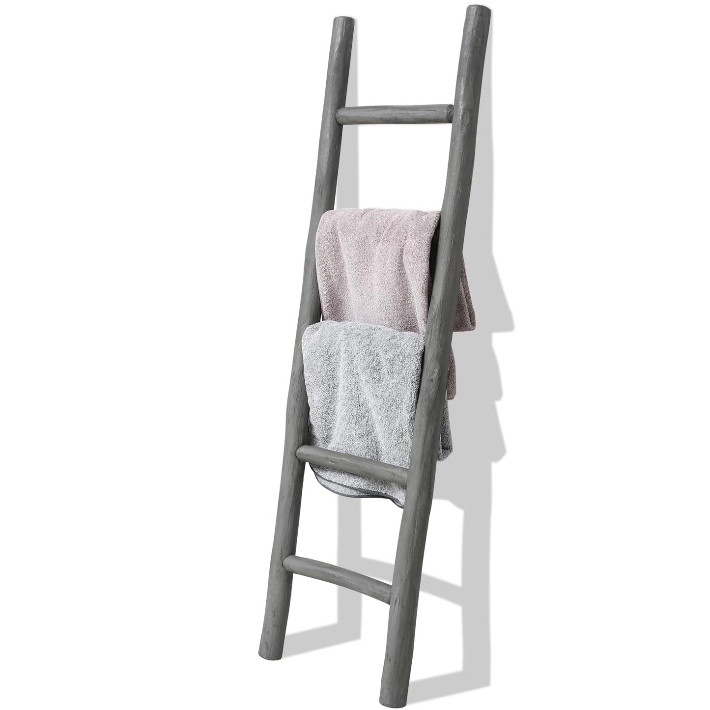 FUIN Fully Assembled 57in Wood Blanket Ladder Living Room Decorative Wall Leaning Farmhouse Quilt Display Holder Rustic Wooden Towel Rack for Bathroom, Unfinished