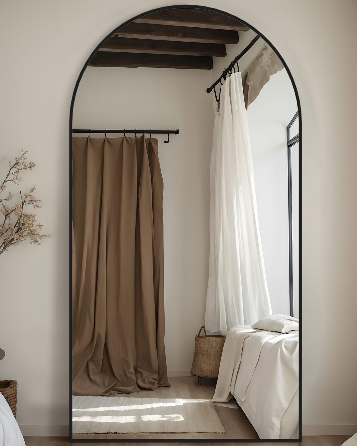 Full Length Mirror, 76"x34" Arched Floor Mirror Freestanding, Floor Standing Full Body Mirror with Stand for Bedroom, Hanging Mounted for Living Room Cloakroom, Black