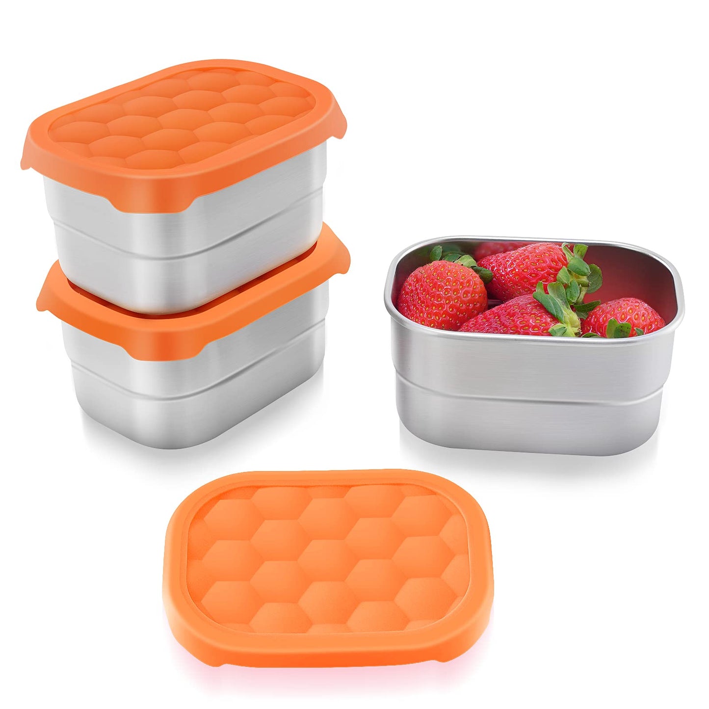 Small (1 CUP) Stainless Steel Snack Containers for Kids | Easy Open Leak Proof Food Containers with Silicone Lids - Perfect Metal Toddler Lunch Box for Daycare and School (8oz)