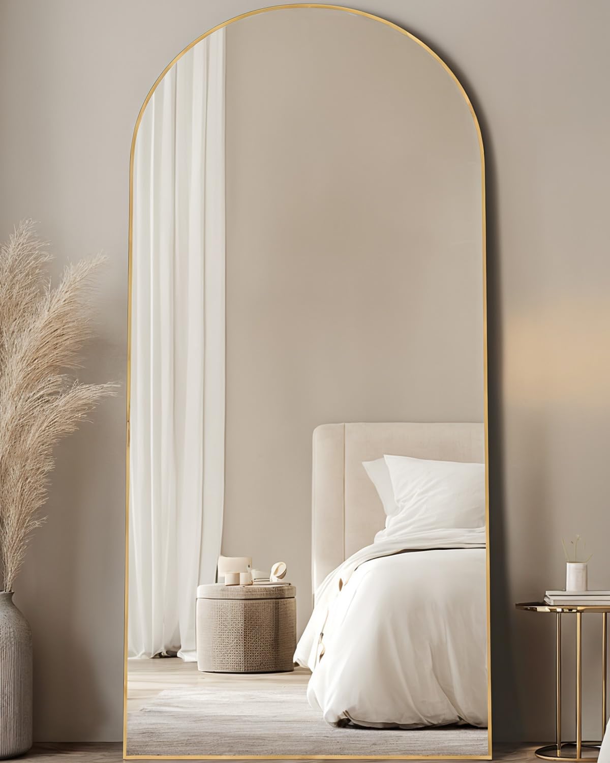 Full Length Mirror, 76"x34" Arched Floor Mirror Freestanding, Floor Standing Full Body Mirror with Stand for Bedroom, Hanging Mounted for Living Room Cloakroom, Black
