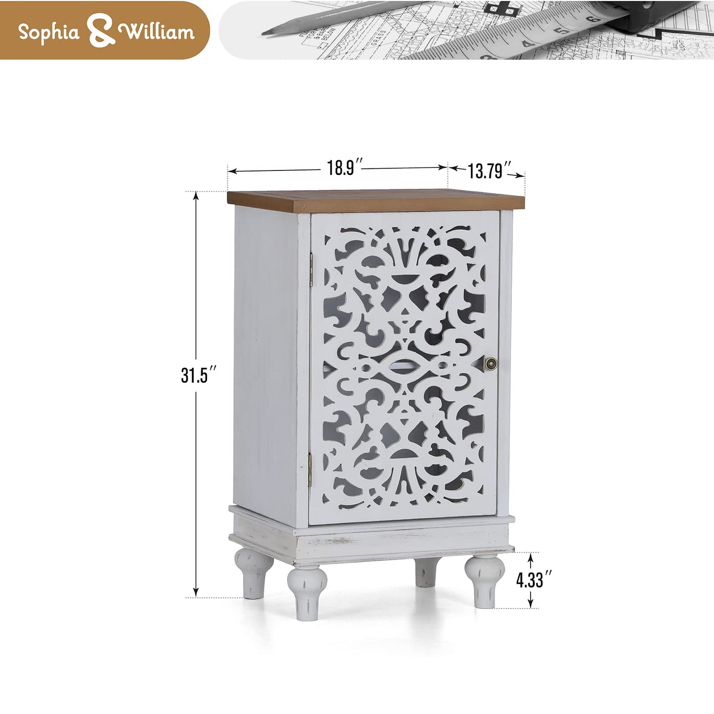 Sophia & William Tall Storage Cabinet 47.4", Decorative 2-Door Tall Accent Cabinet, for Living Room, Dining Room, White
