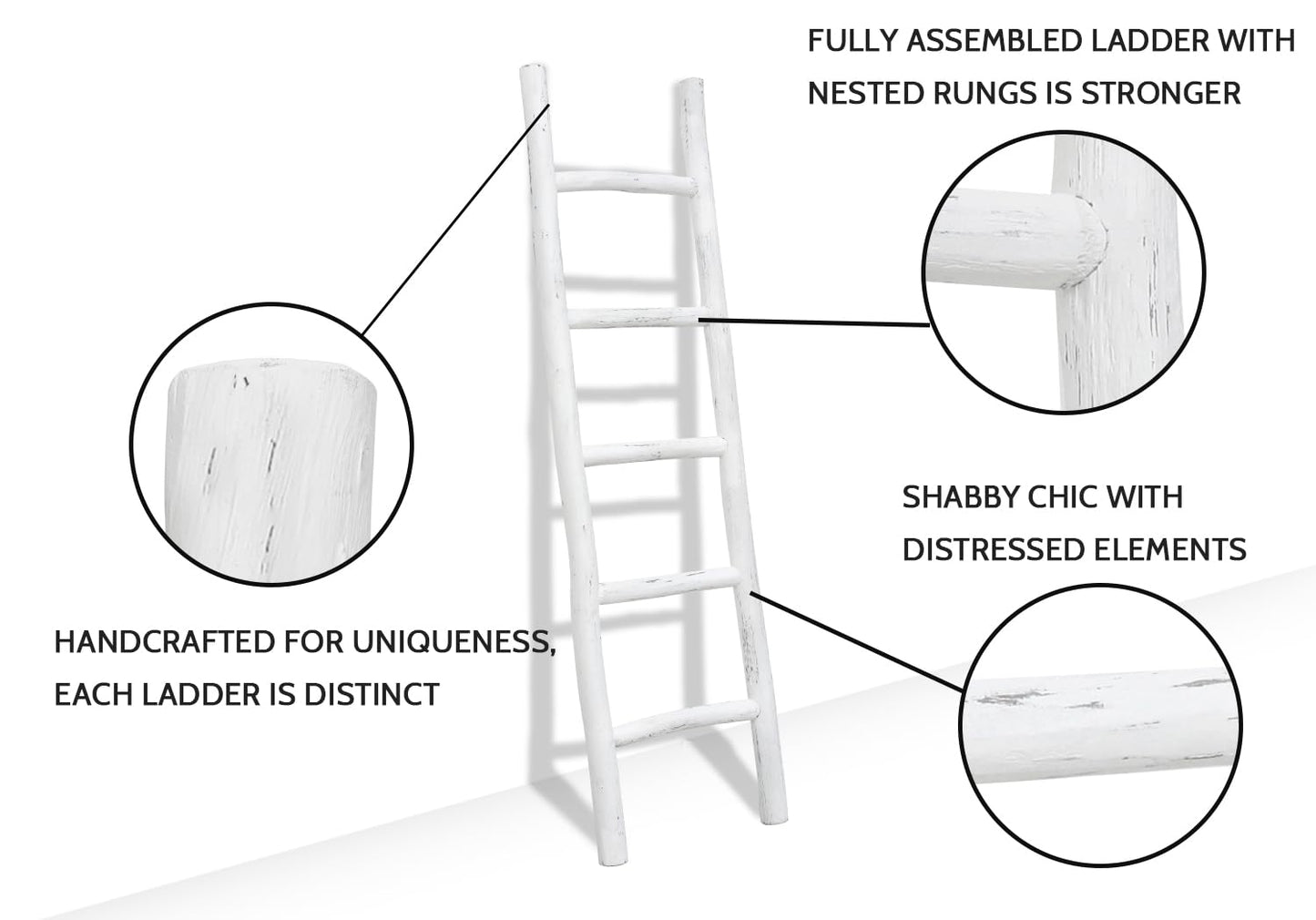 FUIN Fully Assembled 57in Wood Blanket Ladder Living Room Decorative Wall Leaning Farmhouse Quilt Display Holder Rustic Wooden Towel Rack for Bathroom, Unfinished