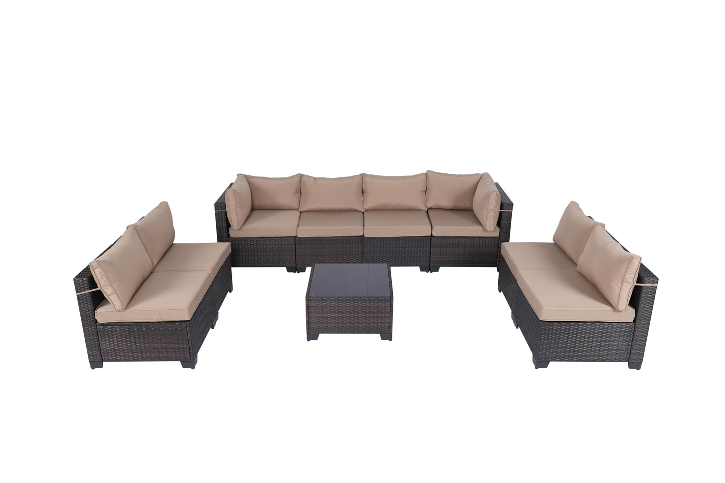 LEVELEVE 7 Pieces Outdoor Patio Furniture Sets,Rattan Conversation Sectional Set,Manual Weaving Wicker Patio Sofa with Tea Table