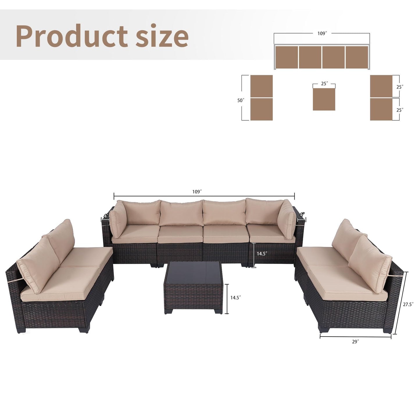 LEVELEVE 7 Pieces Outdoor Patio Furniture Sets,Rattan Conversation Sectional Set,Manual Weaving Wicker Patio Sofa with Tea Table