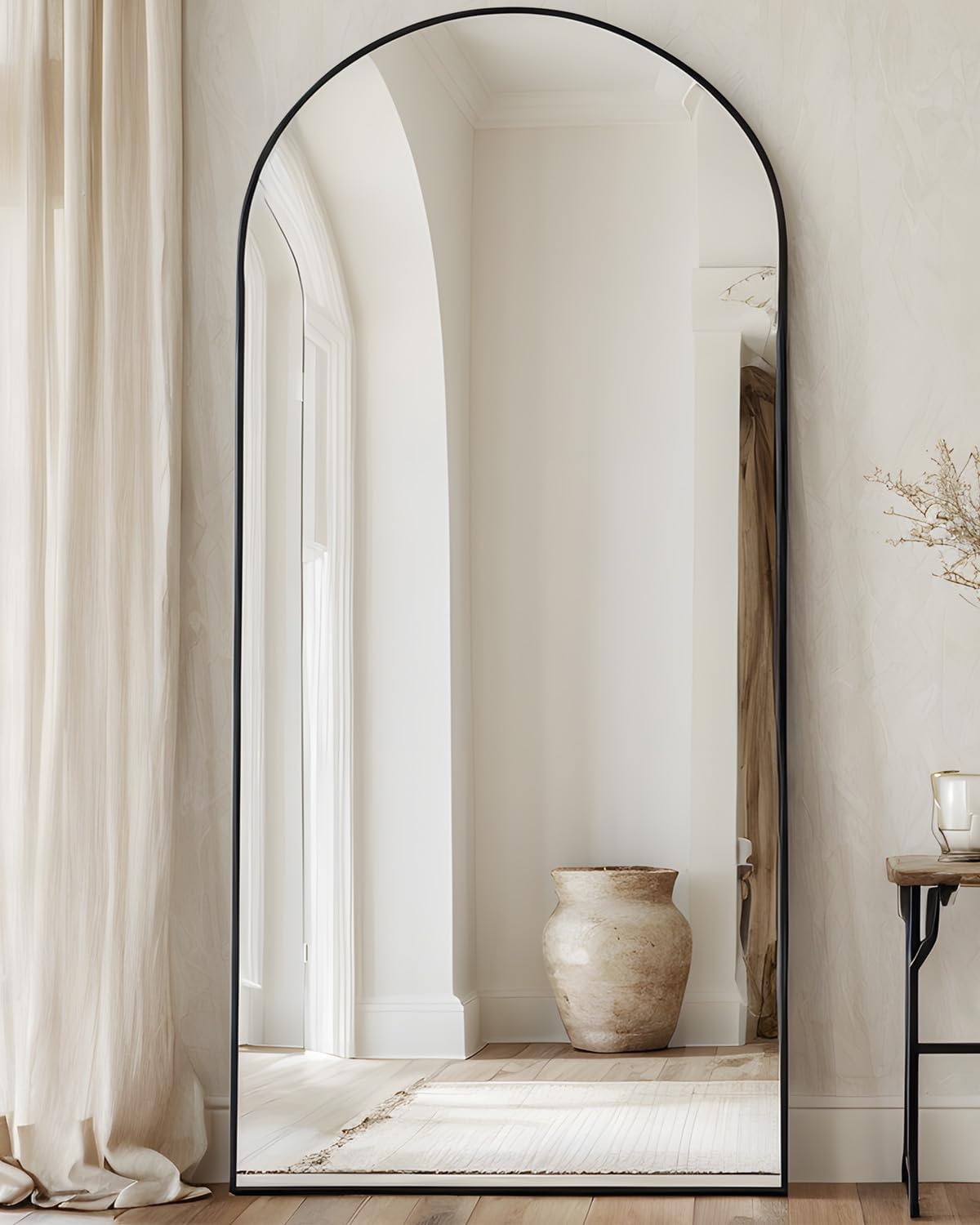 Full Length Mirror, 76"x34" Arched Floor Mirror Freestanding, Floor Standing Full Body Mirror with Stand for Bedroom, Hanging Mounted for Living Room Cloakroom, Black