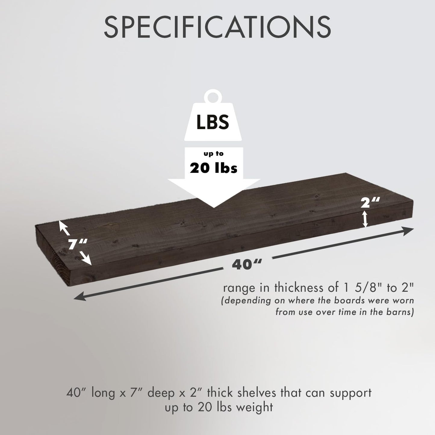 Urban Legacy Reclaimed Barnwood Planks | Floating Shelves for Wall w/Flush Mount Shelf Bracket Set Included | Set of 2 (Natural, 18"x 4.5"x 2")