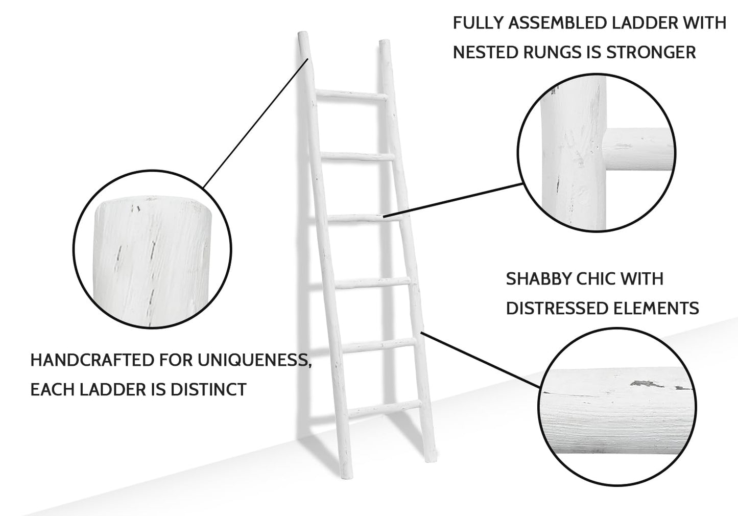 FUIN Fully Assembled 57in Wood Blanket Ladder Living Room Decorative Wall Leaning Farmhouse Quilt Display Holder Rustic Wooden Towel Rack for Bathroom, Unfinished