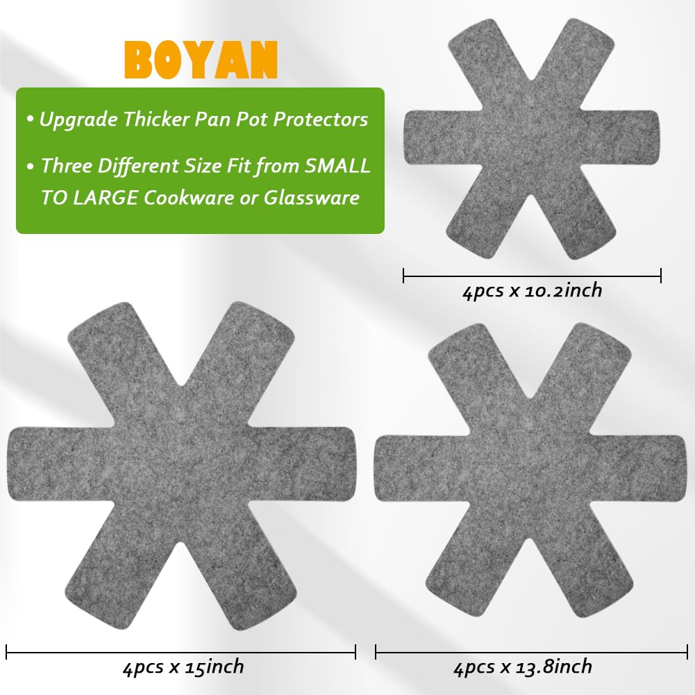 Pot and Pan Protectors, Set of 12 and 3 Different Size, Pot Dividers Pads/Stacking Pan Protectors/Pan Separators Pads for Protecting and Separating Pots and Pans