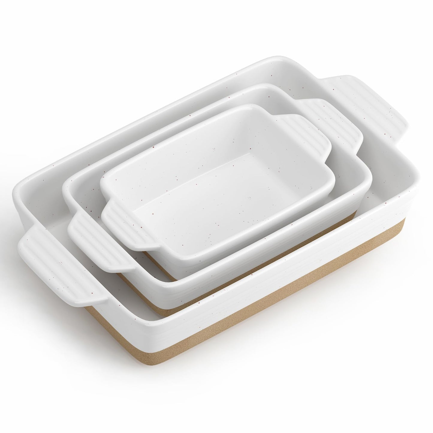 Ceramic Baking Dish, Casserole Dishes for Oven, Extra Deep Lasagna Pans with Handles, Rectangular Bakeware Set of 3 from Oven to Table, Easy to Clean, 14.7 x 8.7 x 3 Inches, White