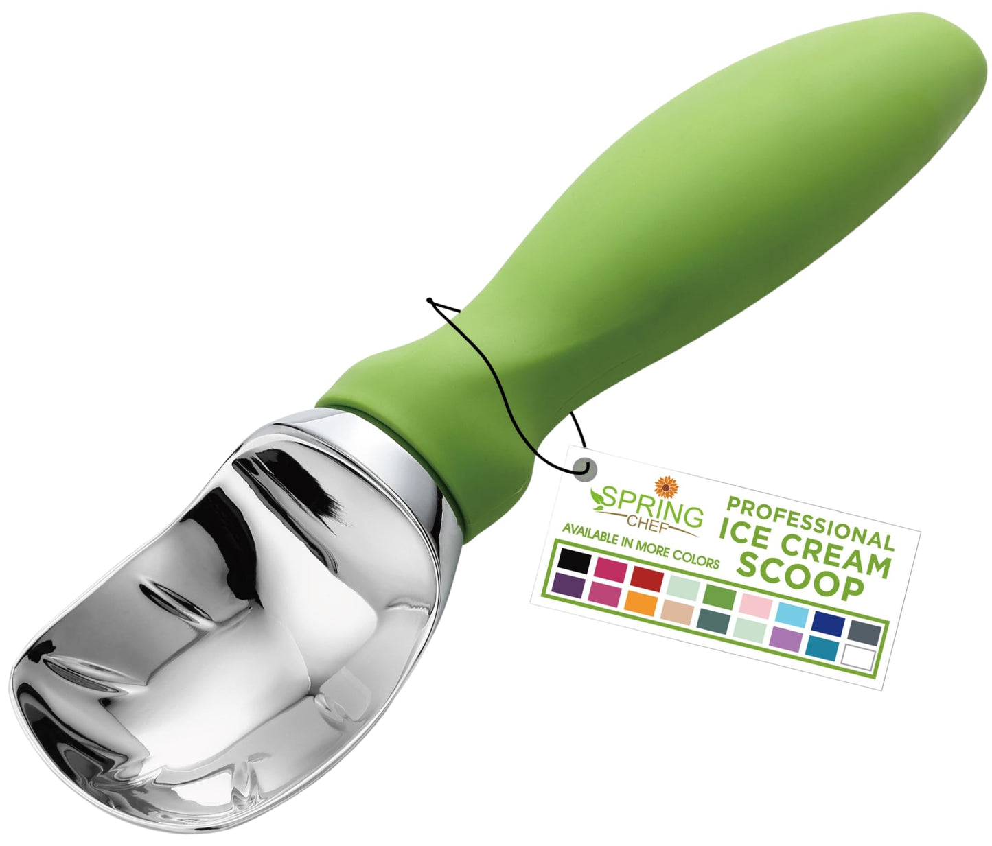Spring Chef Heavy Duty Ice Cream Scoop with Comfortable Handle - Professional Ice Cream Scooper for Gelato, Sorbet, Cookie Dough, Melon, Frozen Yogurt - Dishwasher Safe Metal Kitchen Tool - Black