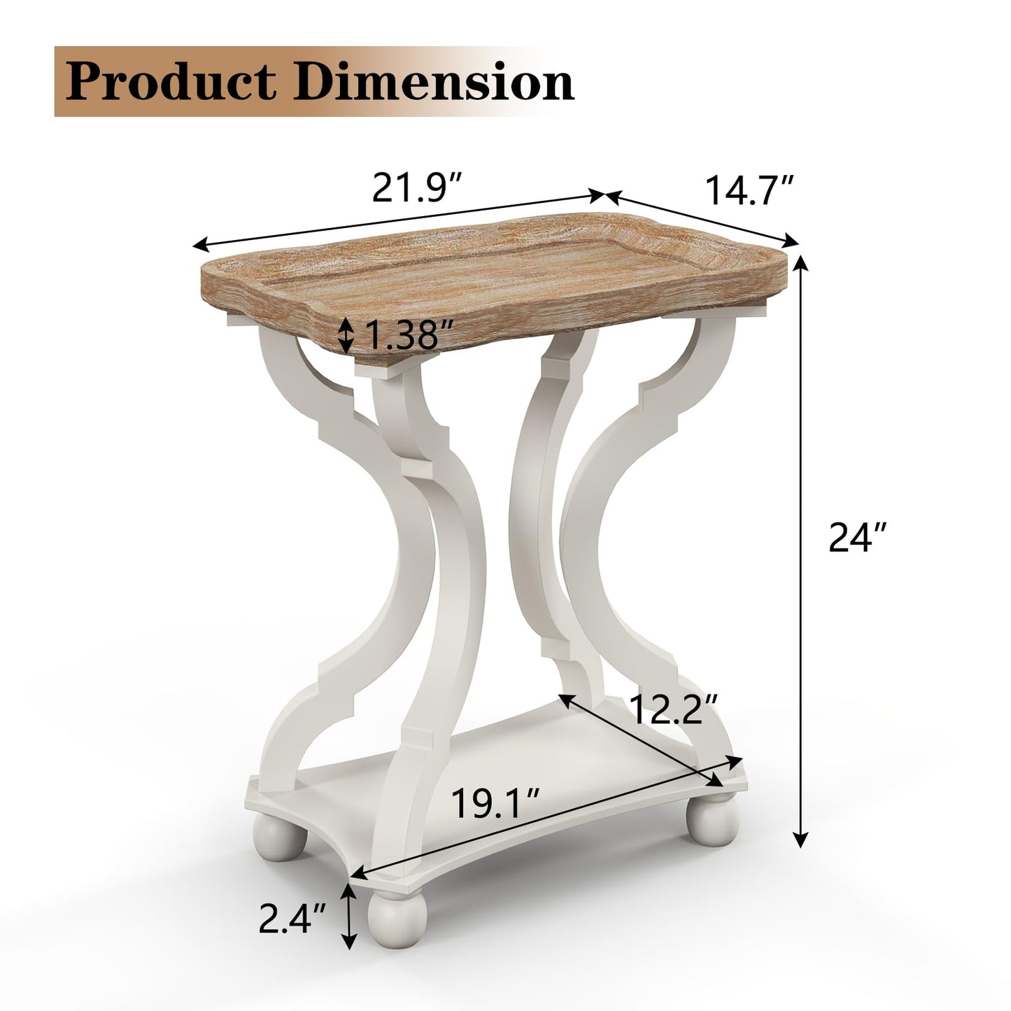 Kinfant Square Accent Side Table - Vintage Wood End Table Sofa Table with Bottom Shelf for Living Room, Bedroom, Office, White
