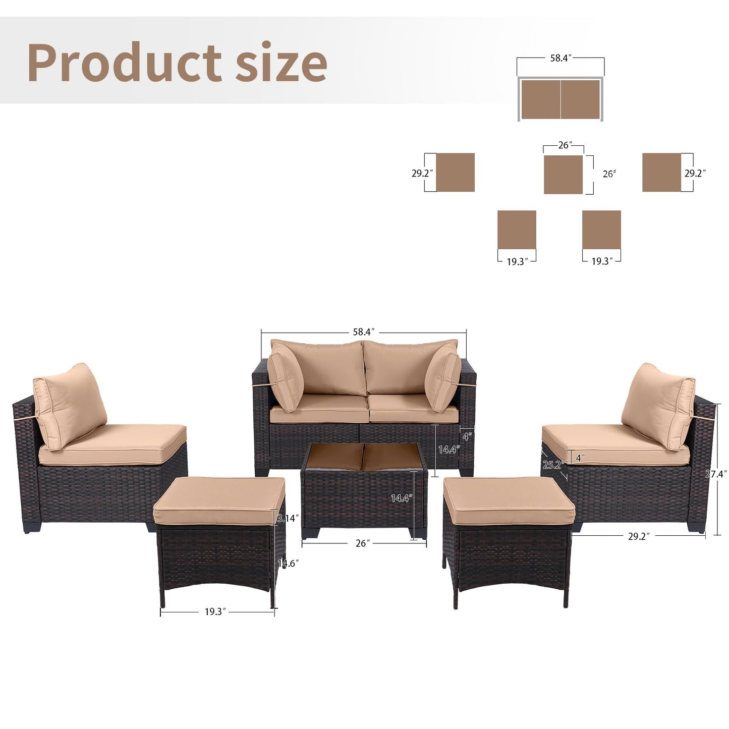 LEVELEVE 7 Pieces Outdoor Patio Furniture Sets,Rattan Conversation Sectional Set,Manual Weaving Wicker Patio Sofa with Tea Table