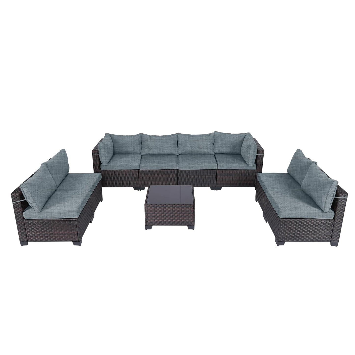 LEVELEVE 7 Pieces Outdoor Patio Furniture Sets,Rattan Conversation Sectional Set,Manual Weaving Wicker Patio Sofa with Tea Table