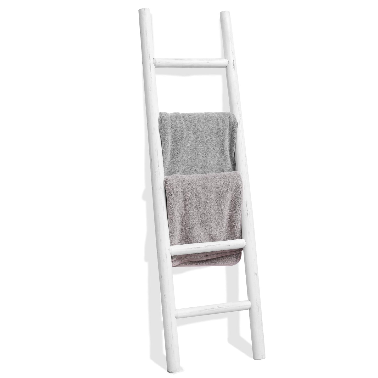 FUIN Fully Assembled 57in Wood Blanket Ladder Living Room Decorative Wall Leaning Farmhouse Quilt Display Holder Rustic Wooden Towel Rack for Bathroom, Unfinished