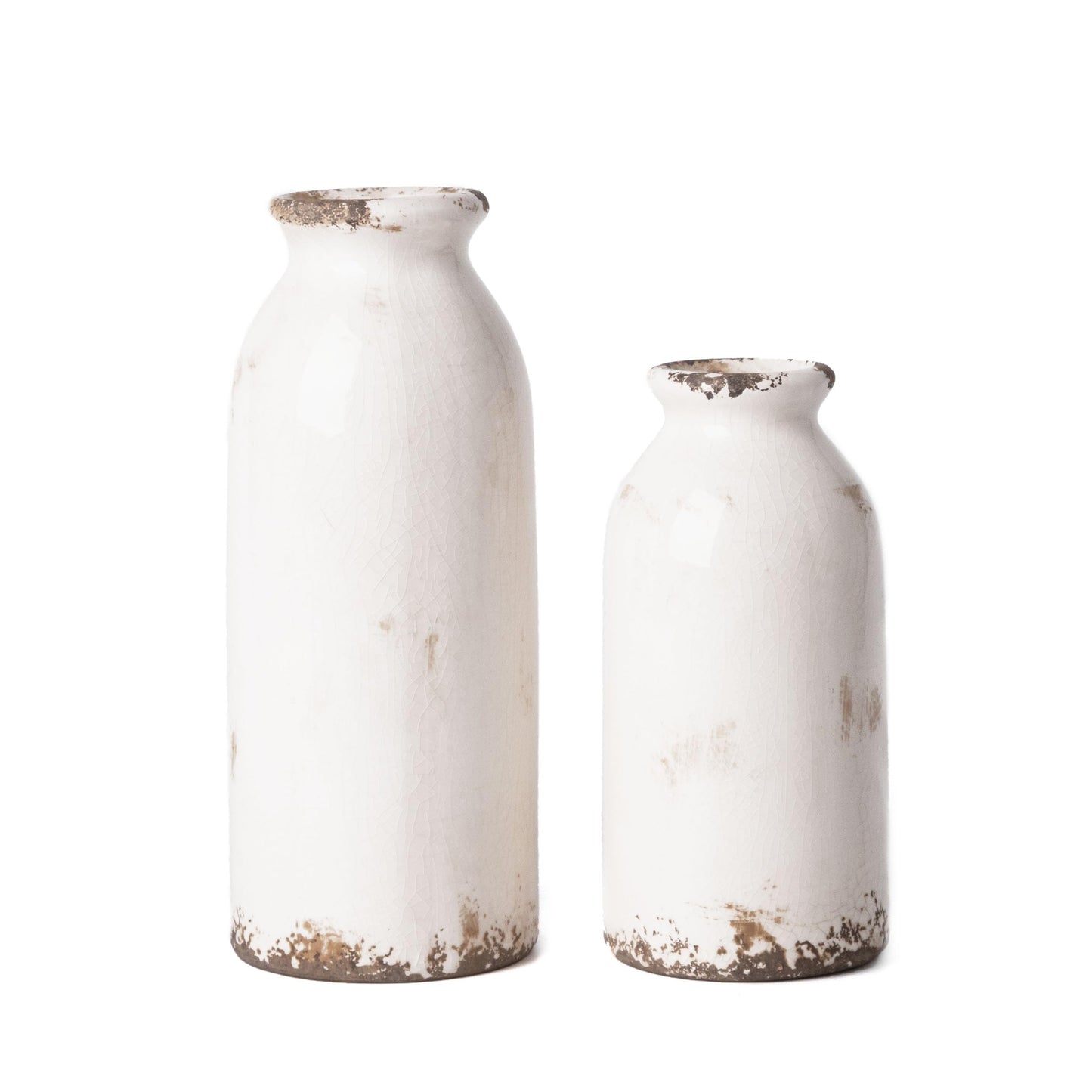 VICTOR & TERESA White Ceramic Vases Home Decor, Farmhouse Vase for Flowers, Flower Vase Set of 2, Rustic Decorative Vases for Pampas Grass, Table, Living Room, Shelf, Centerpieces, 8 inch