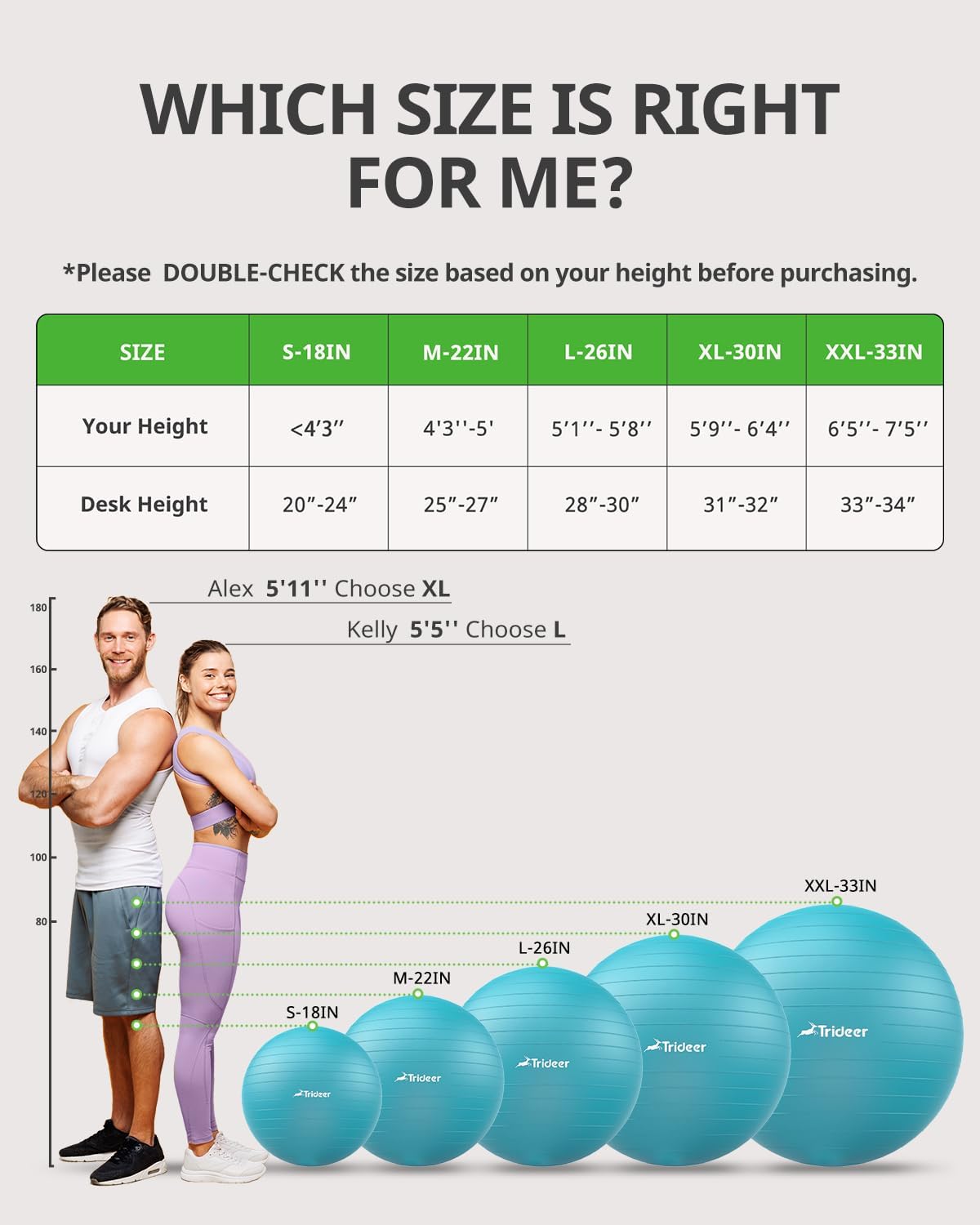 Trideer Yoga Ball Exercise Ball for Working Out, 5 Sizes Gym Ball, Birthing Ball for Pregnancy, Swiss Ball for Physical Therapy, Balance, Stability, Fitness, Office Ball Chair, Quick Pump Included