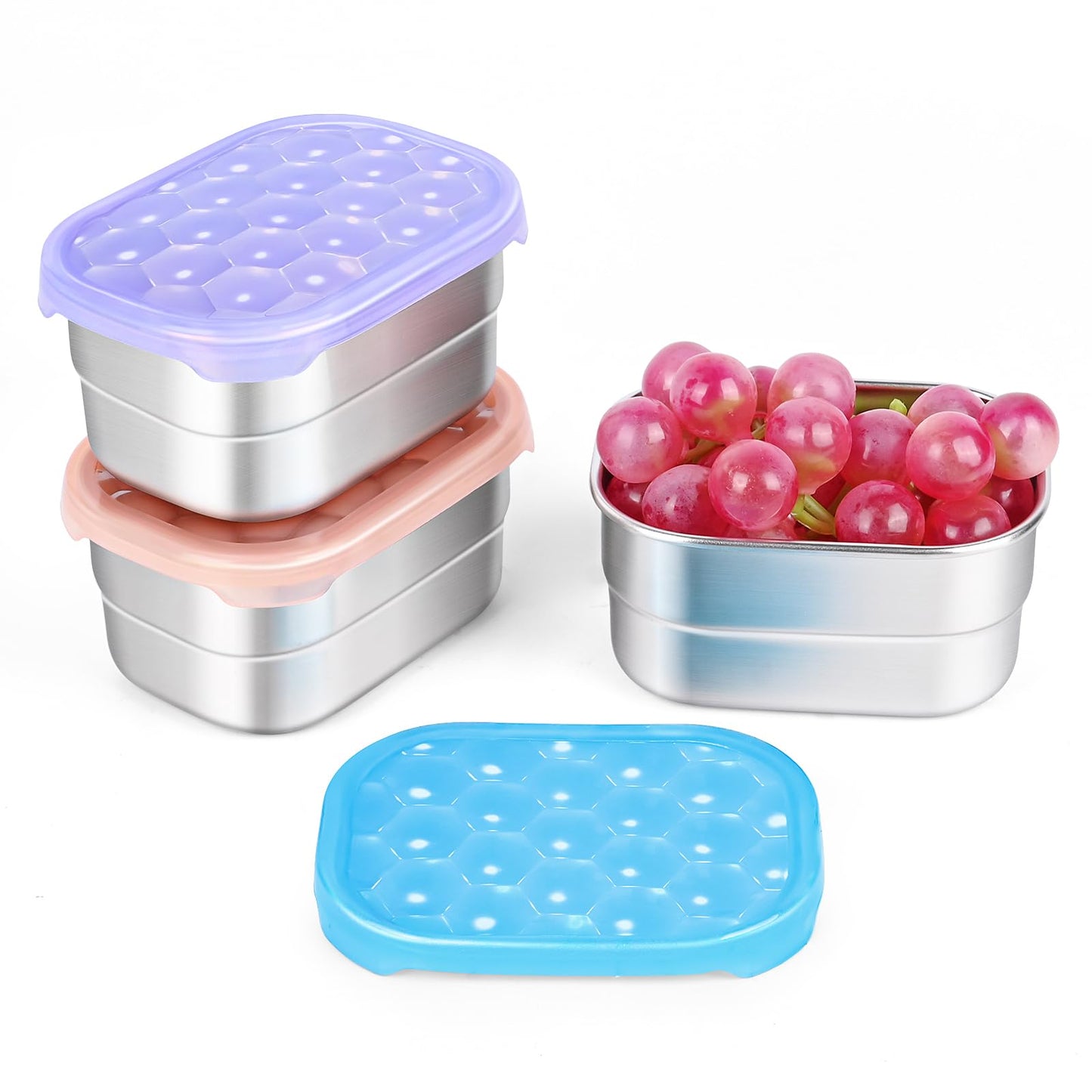 Small (1 CUP) Stainless Steel Snack Containers for Kids | Easy Open Leak Proof Food Containers with Silicone Lids - Perfect Metal Toddler Lunch Box for Daycare and School (8oz)
