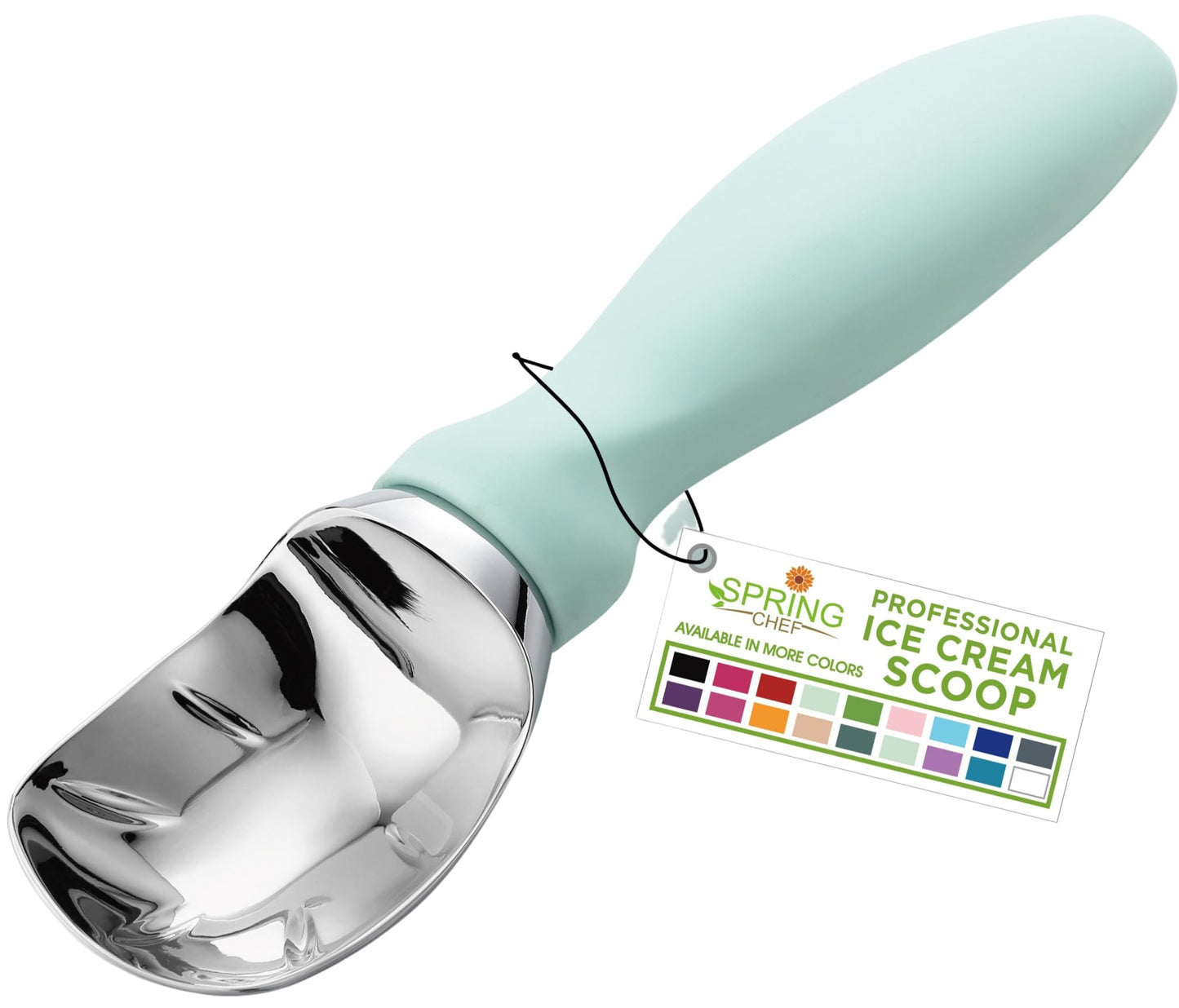 Spring Chef Heavy Duty Ice Cream Scoop with Comfortable Handle - Professional Ice Cream Scooper for Gelato, Sorbet, Cookie Dough, Melon, Frozen Yogurt - Dishwasher Safe Metal Kitchen Tool - Black
