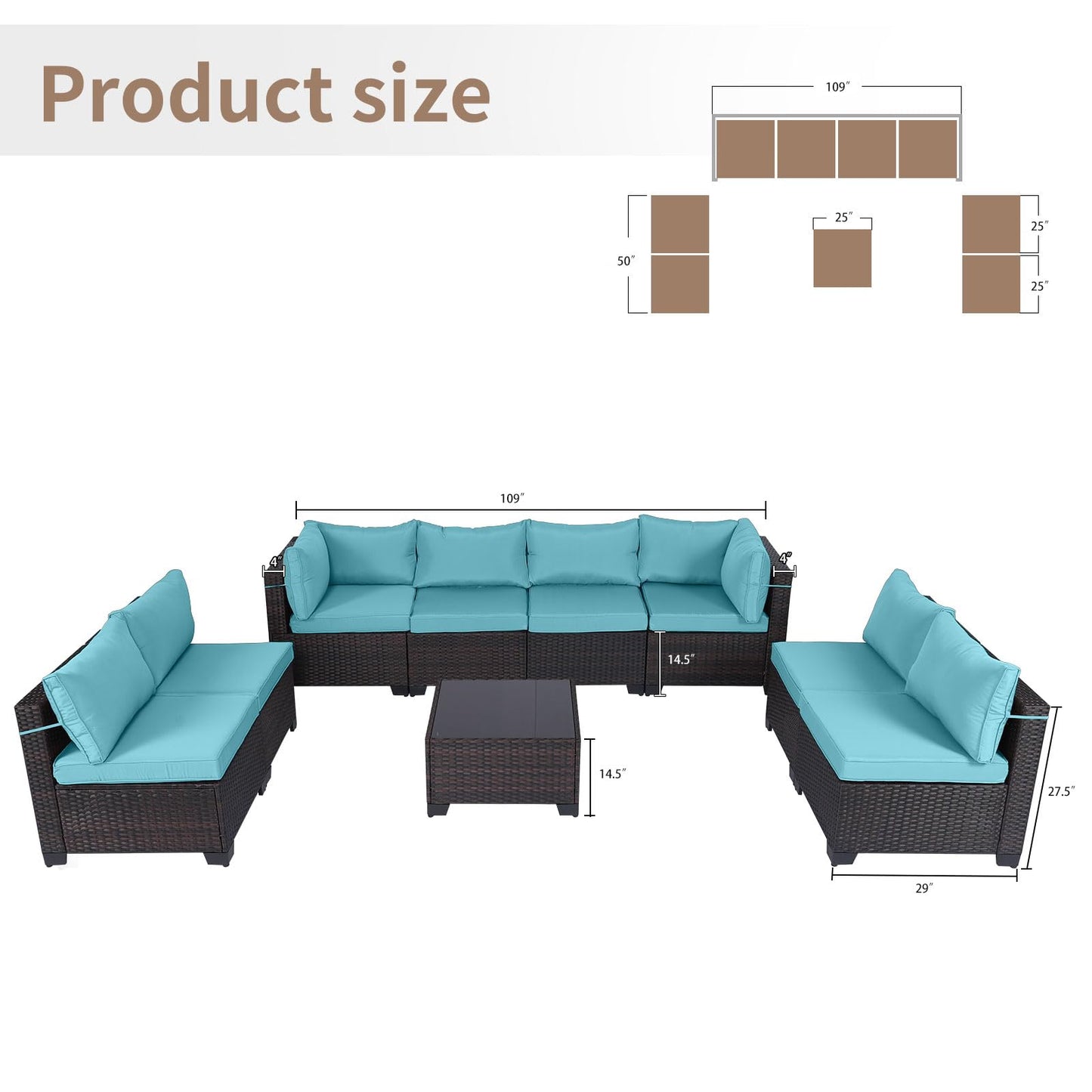 LEVELEVE 7 Pieces Outdoor Patio Furniture Sets,Rattan Conversation Sectional Set,Manual Weaving Wicker Patio Sofa with Tea Table