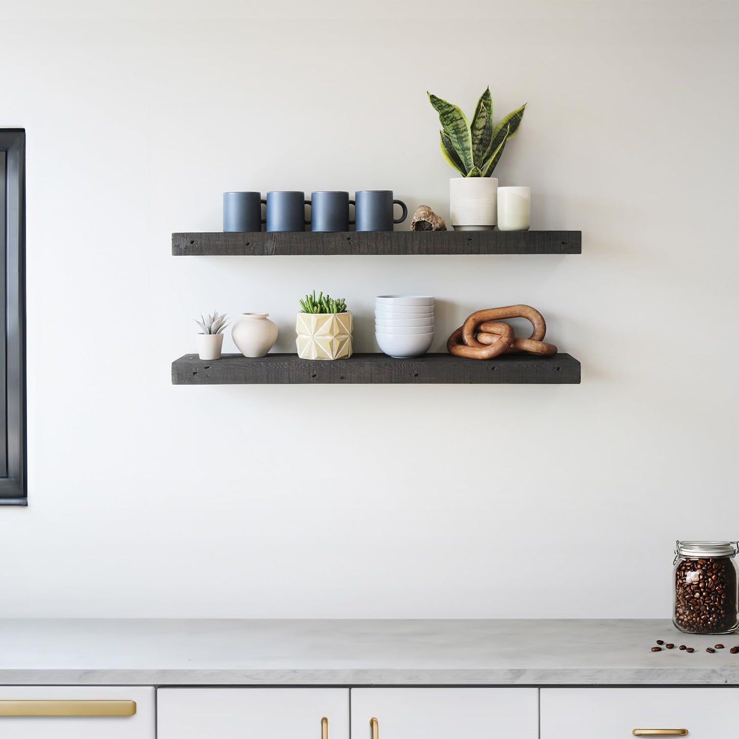 Urban Legacy Reclaimed Barnwood Planks | Floating Shelves for Wall w/Flush Mount Shelf Bracket Set Included | Set of 2 (Natural, 18"x 4.5"x 2")