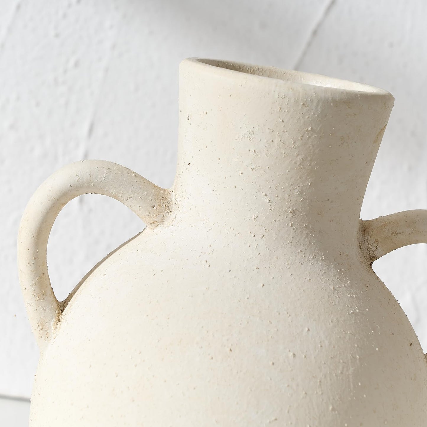 SIDUCAL Rustic Ceramic Farmhouse Flower Vase with 2 Handles, Whitewashed Terra Cotta Vase, Decorative Pottery Flower for Home Decor, Table, Living Room, Shelf Decor, 7.3 Inch, Terra