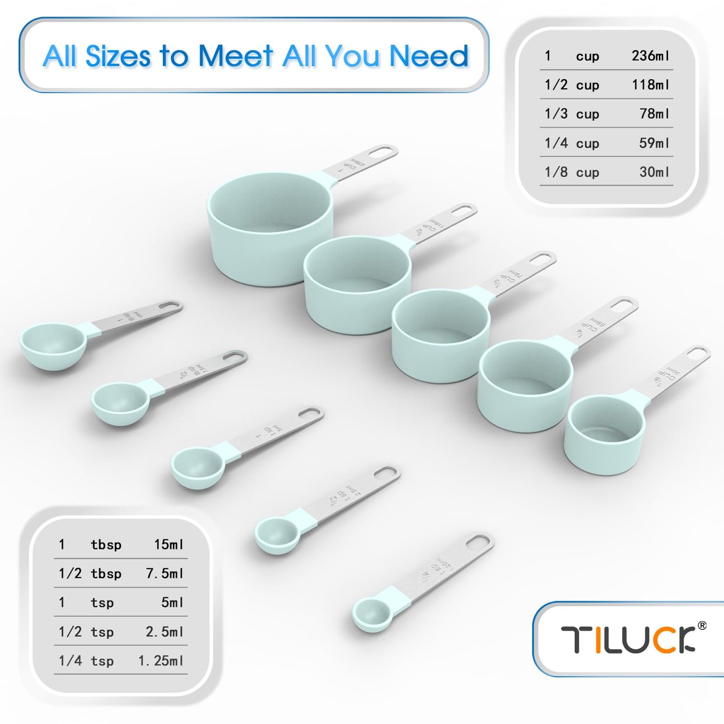 TILUCK Measuring Cups & Spoons Set, Stackable Cups and Spoons, Nesting Measure Cups with Stainless Steel Handle, Kitchen Gadgets for Cooking & Baking (Black)