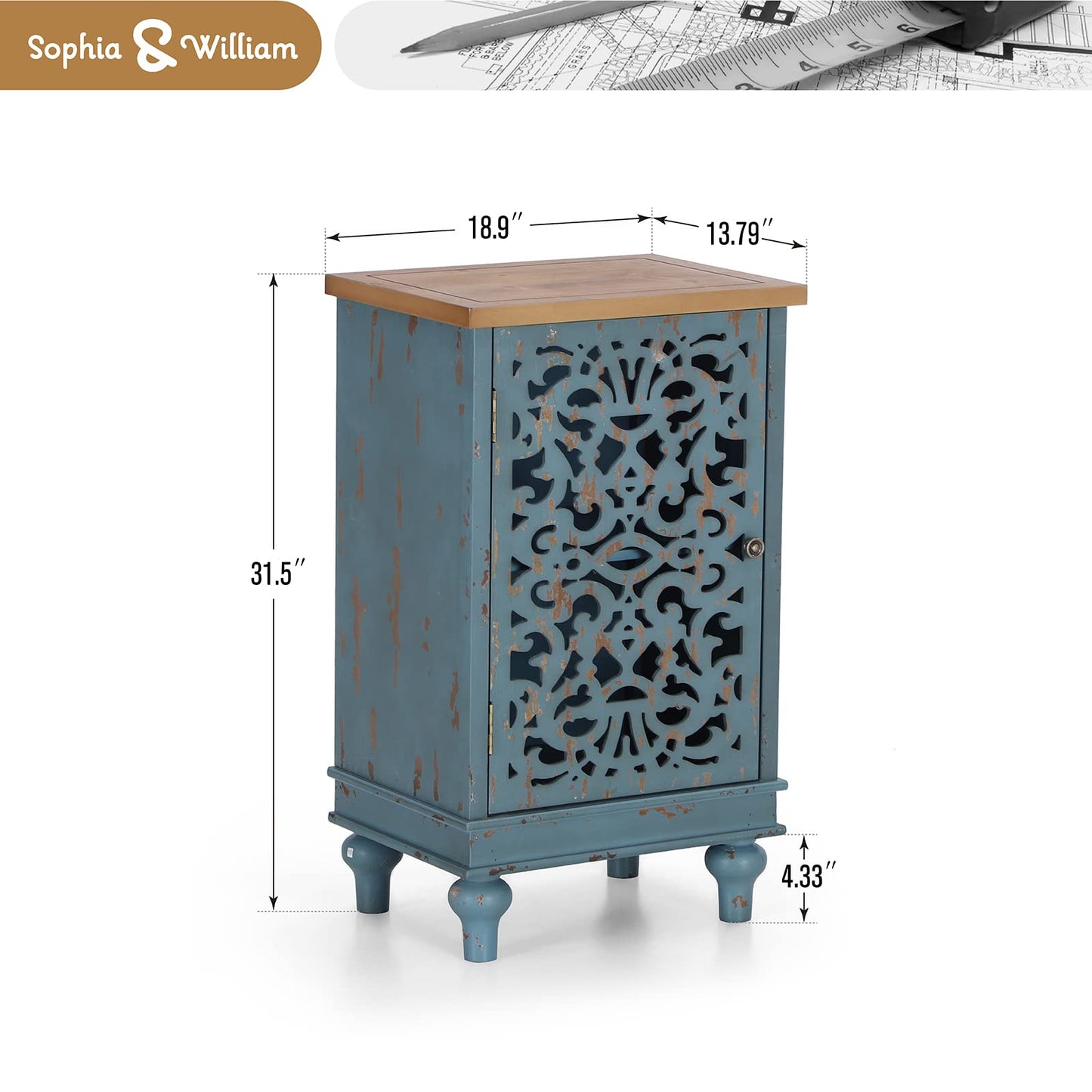 Sophia & William Tall Storage Cabinet 47.4", Decorative 2-Door Tall Accent Cabinet, for Living Room, Dining Room, White
