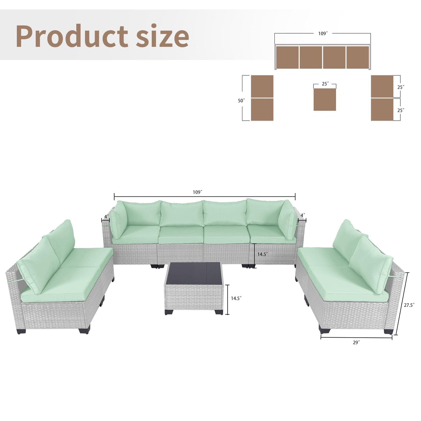 LEVELEVE 7 Pieces Outdoor Patio Furniture Sets,Rattan Conversation Sectional Set,Manual Weaving Wicker Patio Sofa with Tea Table