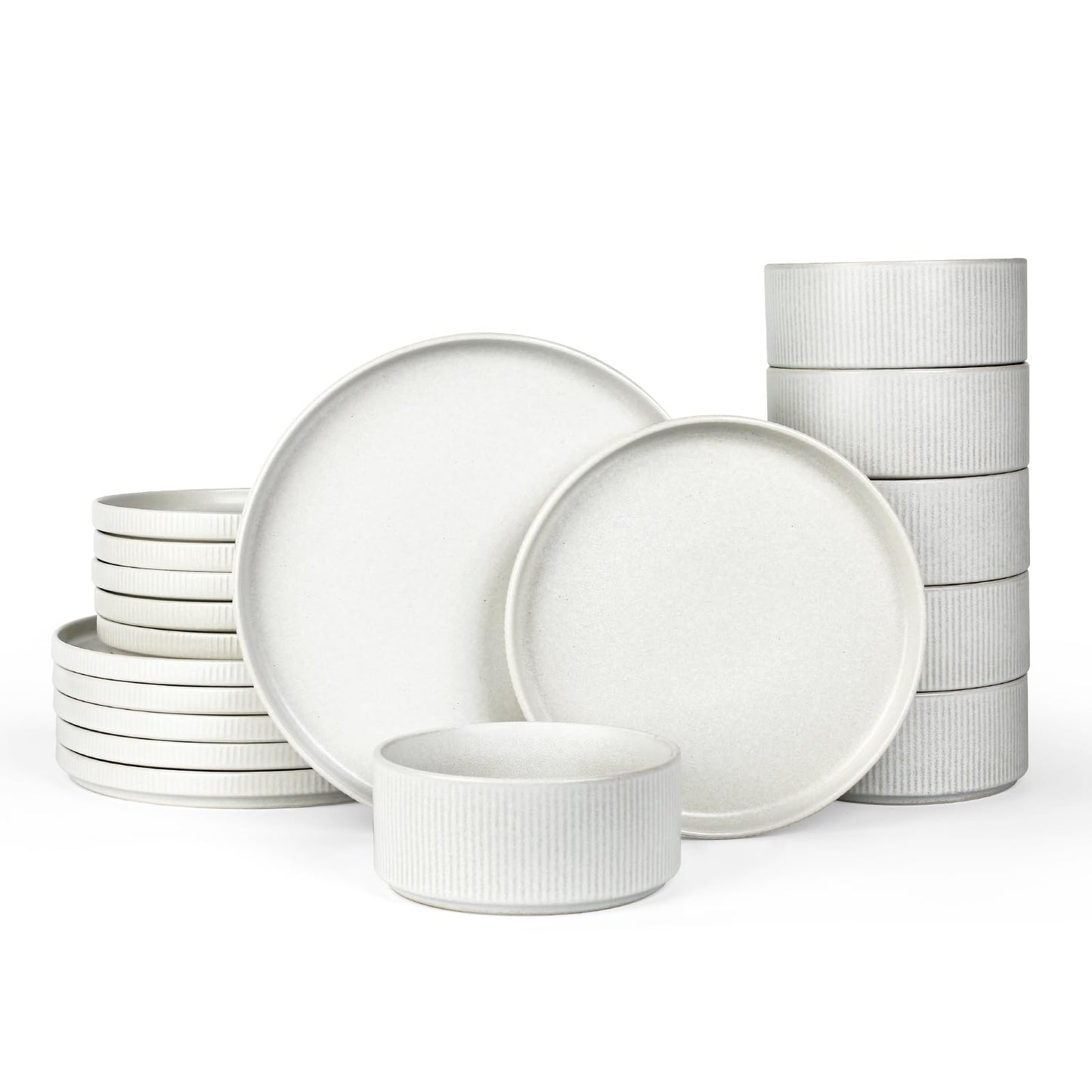 Famiware Star Dinnerware Sets, Plates and Bowls Set for 4, 12 Pieces Dishes- Chip and Scratch Resistant, Microwave and Dishwasher Safe Kitchen Set, Cappuccino White