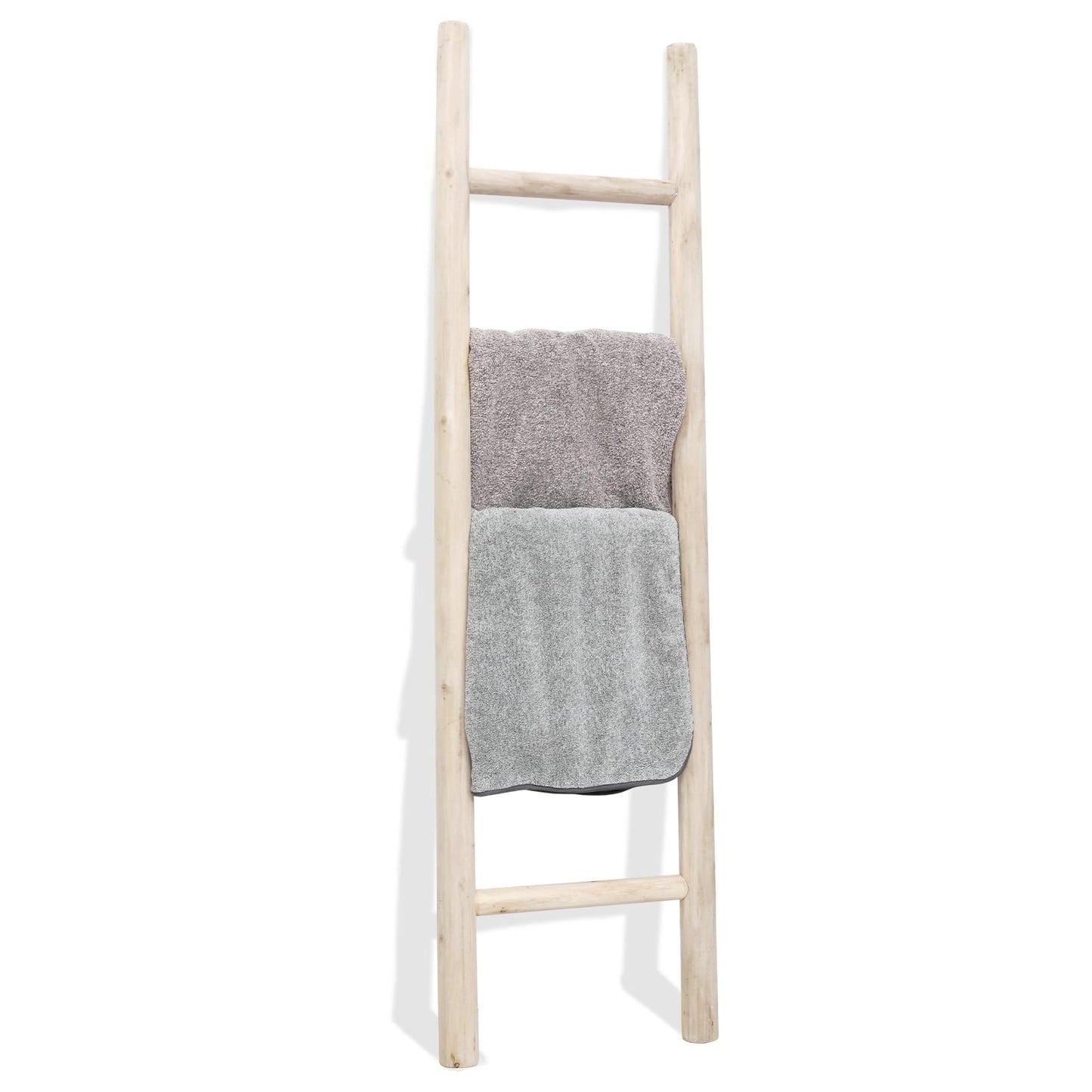 FUIN Fully Assembled 57in Wood Blanket Ladder Living Room Decorative Wall Leaning Farmhouse Quilt Display Holder Rustic Wooden Towel Rack for Bathroom, Unfinished