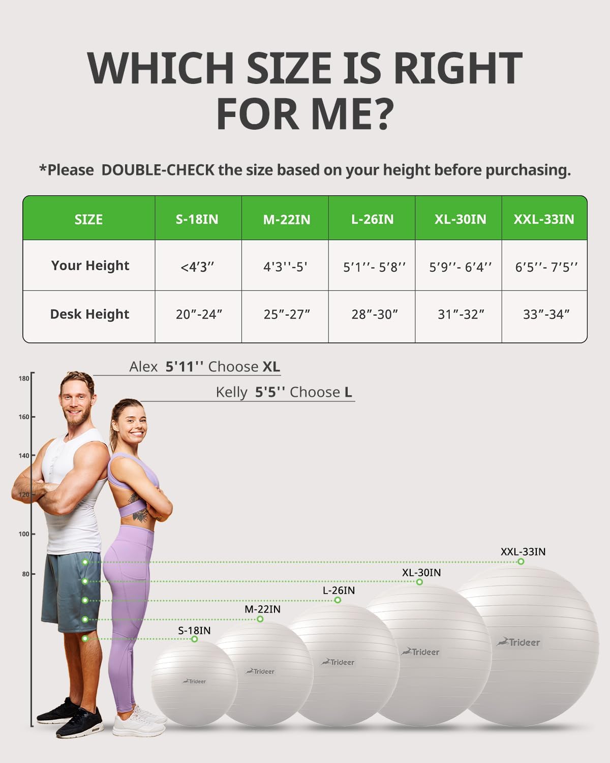 Trideer Yoga Ball Exercise Ball for Working Out, 5 Sizes Gym Ball, Birthing Ball for Pregnancy, Swiss Ball for Physical Therapy, Balance, Stability, Fitness, Office Ball Chair, Quick Pump Included