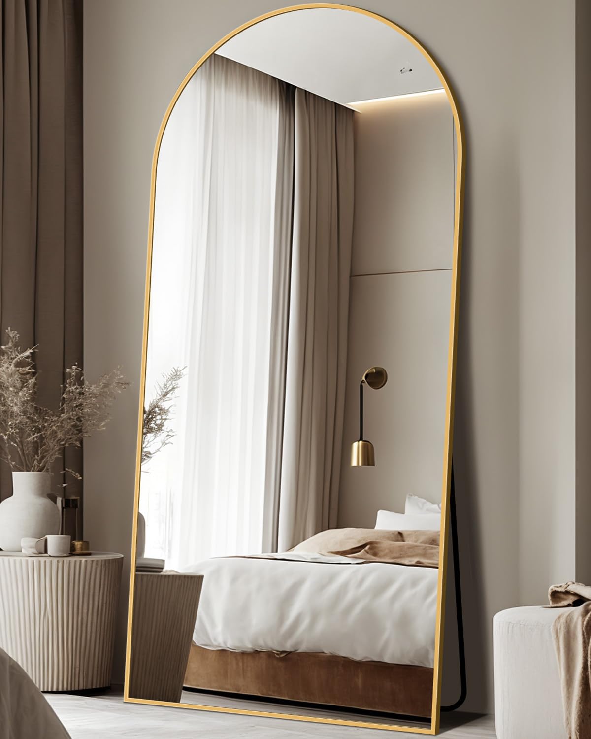 Full Length Mirror, 76"x34" Arched Floor Mirror Freestanding, Floor Standing Full Body Mirror with Stand for Bedroom, Hanging Mounted for Living Room Cloakroom, Black