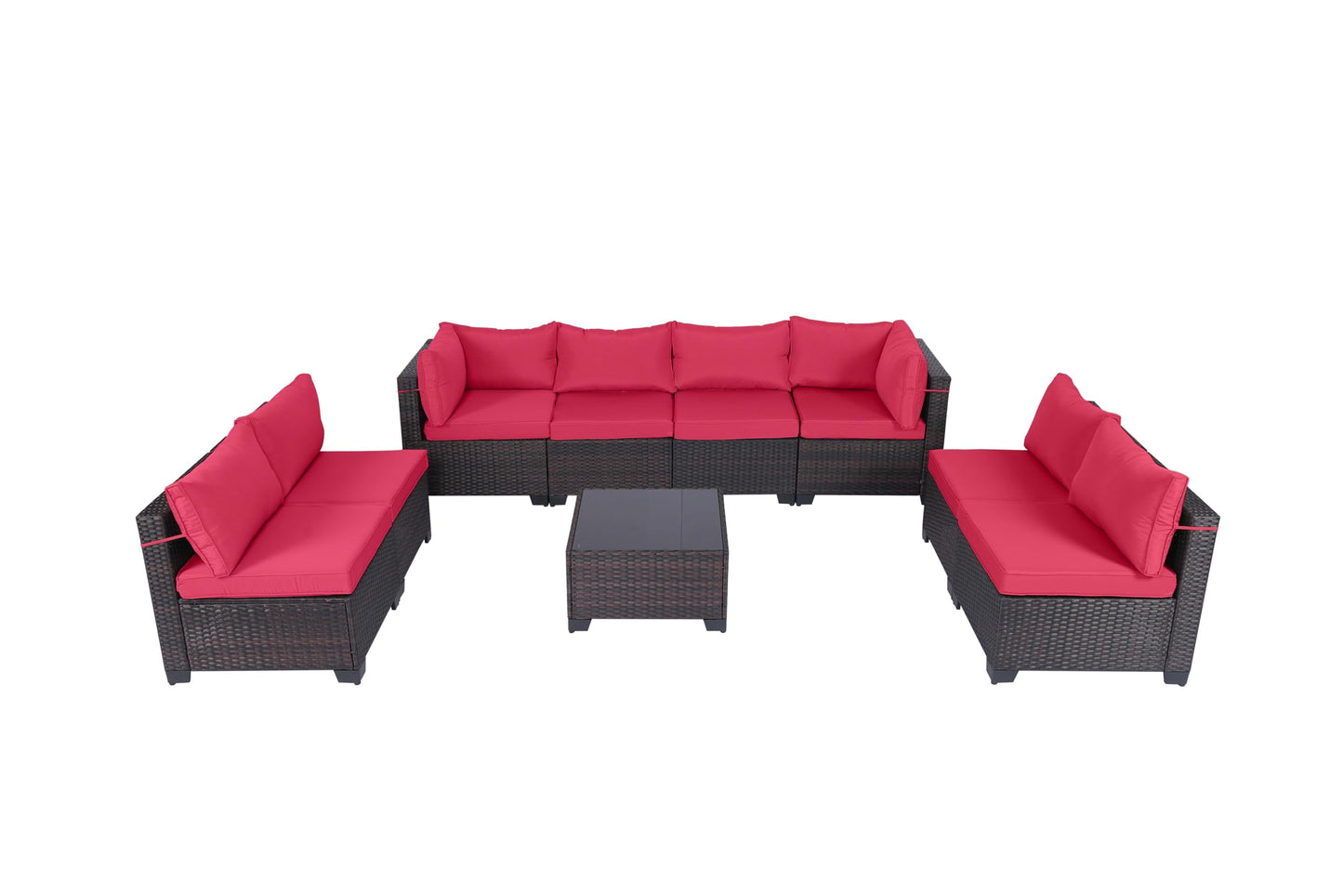 LEVELEVE 7 Pieces Outdoor Patio Furniture Sets,Rattan Conversation Sectional Set,Manual Weaving Wicker Patio Sofa with Tea Table