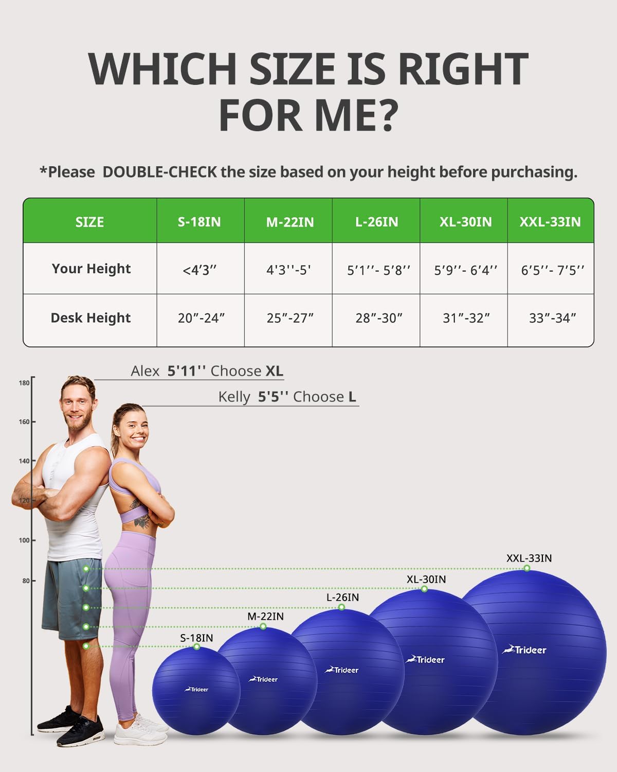 Trideer Yoga Ball Exercise Ball for Working Out, 5 Sizes Gym Ball, Birthing Ball for Pregnancy, Swiss Ball for Physical Therapy, Balance, Stability, Fitness, Office Ball Chair, Quick Pump Included