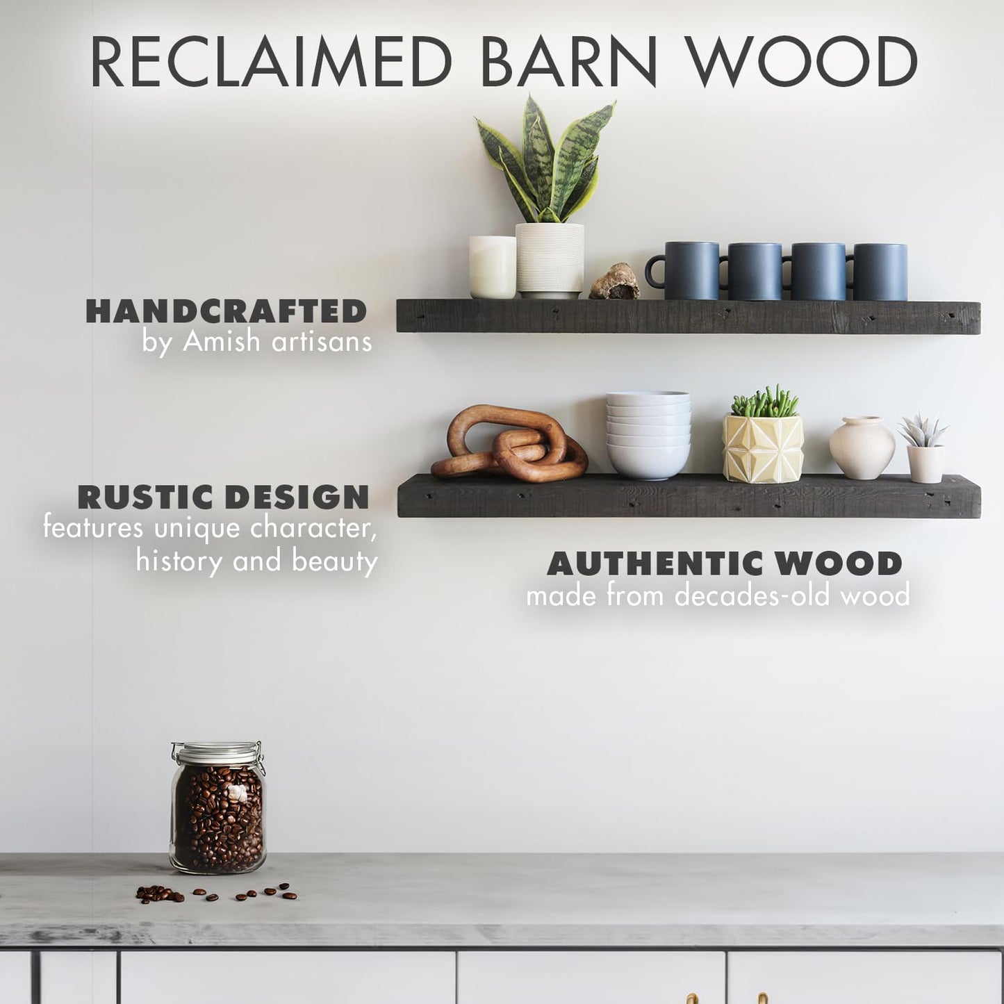 Urban Legacy Reclaimed Barnwood Planks | Floating Shelves for Wall w/Flush Mount Shelf Bracket Set Included | Set of 2 (Natural, 18"x 4.5"x 2")