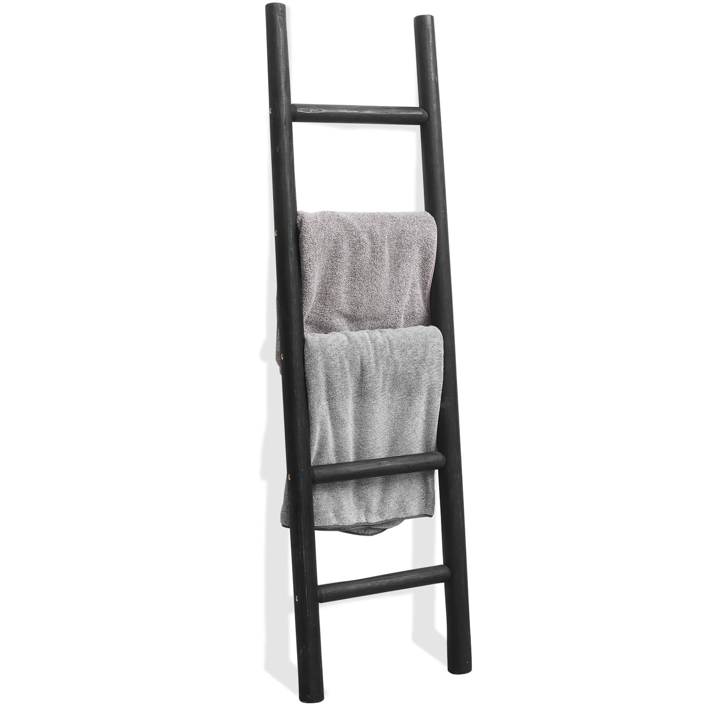 FUIN Fully Assembled 57in Wood Blanket Ladder Living Room Decorative Wall Leaning Farmhouse Quilt Display Holder Rustic Wooden Towel Rack for Bathroom, Unfinished