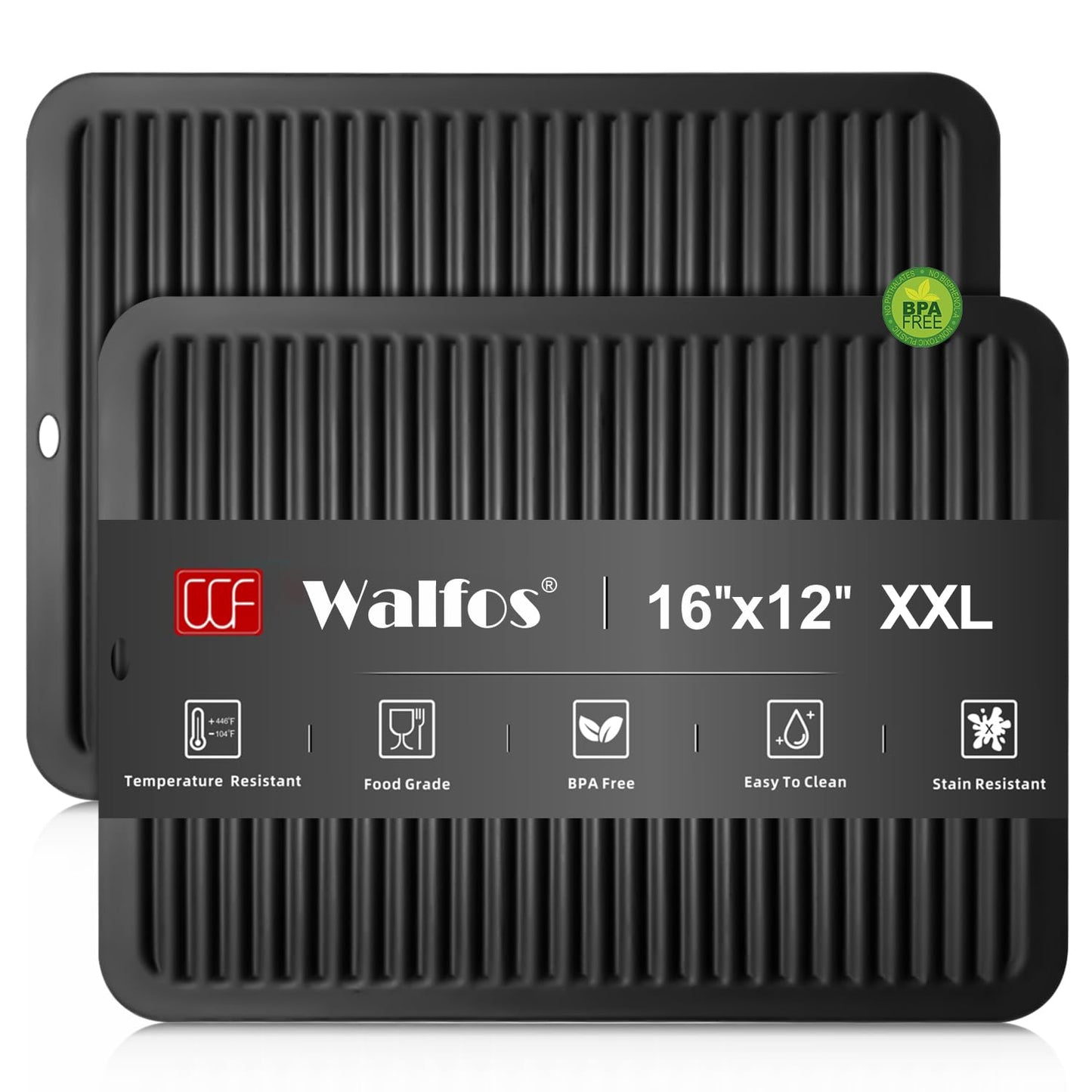 Walfos Silicone Trivet Mats - 4 Heat Resistant Pot Holders, Multipurpose Non-Slip Hot Pads for Kitchen Potholders, Hot Dishers, Jar Opener, Spoon Holder, Food Grade Silicone & BPA Free (Black)