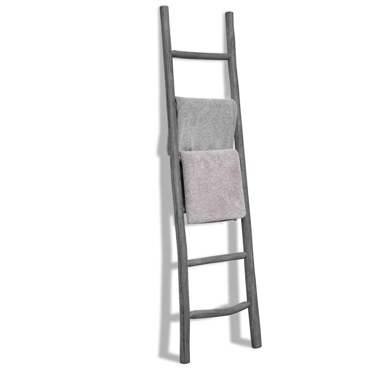 FUIN Fully Assembled 57in Wood Blanket Ladder Living Room Decorative Wall Leaning Farmhouse Quilt Display Holder Rustic Wooden Towel Rack for Bathroom, Unfinished
