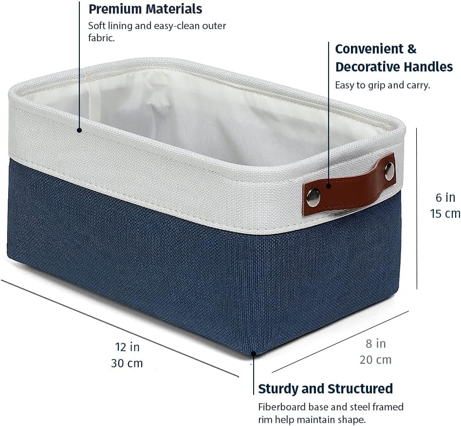 OrganiHaus Small Fabric Storage Baskets for Shelves 3 Pack, 12x8in Closet Storage Bins for Shelves, Cloth Baskets for Organizing, Linen Closet Organizers, Fabric Basket, Beige/White