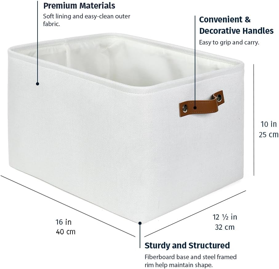 OrganiHaus Small Fabric Storage Baskets for Shelves 3 Pack, 12x8in Closet Storage Bins for Shelves, Cloth Baskets for Organizing, Linen Closet Organizers, Fabric Basket, Beige/White