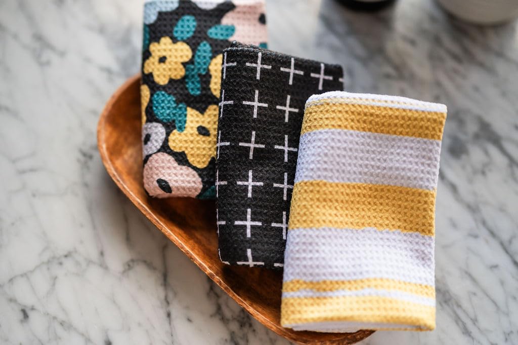 || 3 Pack|| Not Your Ordinary Dish Towels || Waffle Weave Microfiber || Tea Towels || Highly Absorbent || Hanging Loop || Dish Cloths || Modern || Designer Prints (Easter Bows)