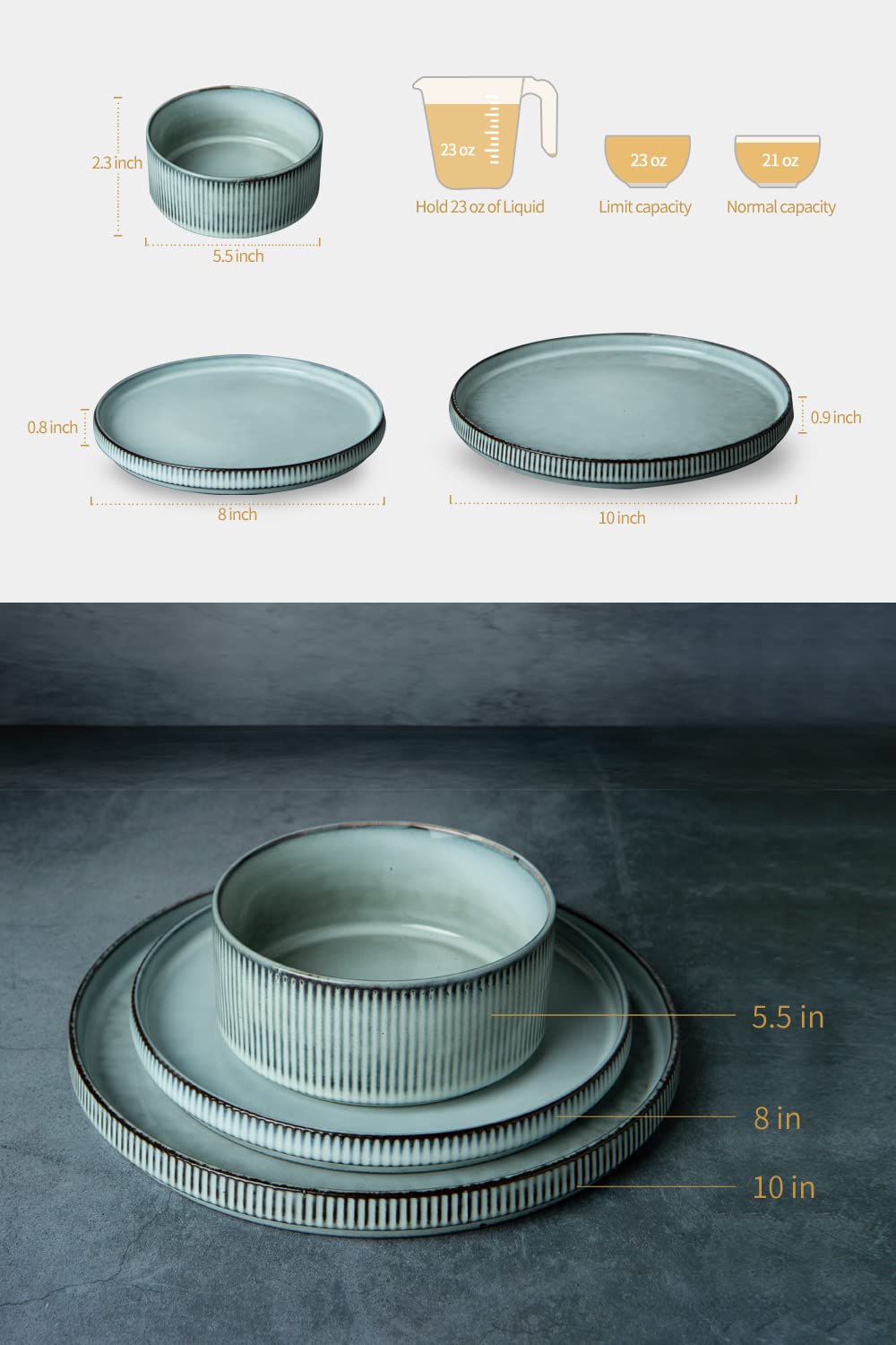 Famiware Star Dinnerware Sets, Plates and Bowls Set for 4, 12 Pieces Dishes- Chip and Scratch Resistant, Microwave and Dishwasher Safe Kitchen Set, Cappuccino White