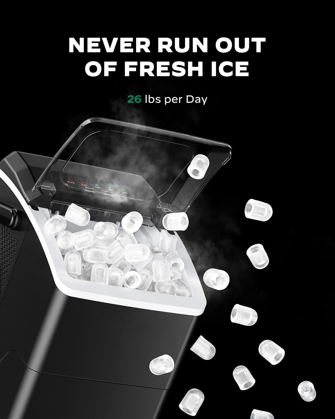 Silonn Ice Maker Countertop, Portable Ice Machine with Carry Handle, Self-Cleaning Ice Makers with Basket and Scoop, 9 Cubes in 6 Mins, 26 lbs per Day, Ideal for Home, Kitchen, Camping, RV