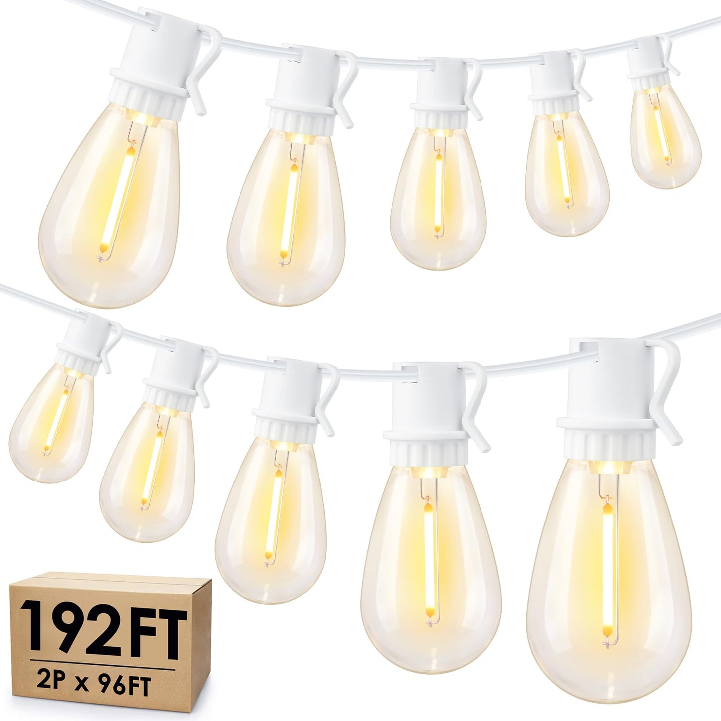 96FT LED Outdoor String Lights, Waterproof Patio Lights with 30+2 2700K Dimmable Shatterproof Edison Hanging Bulbs for Backyard Party-Black