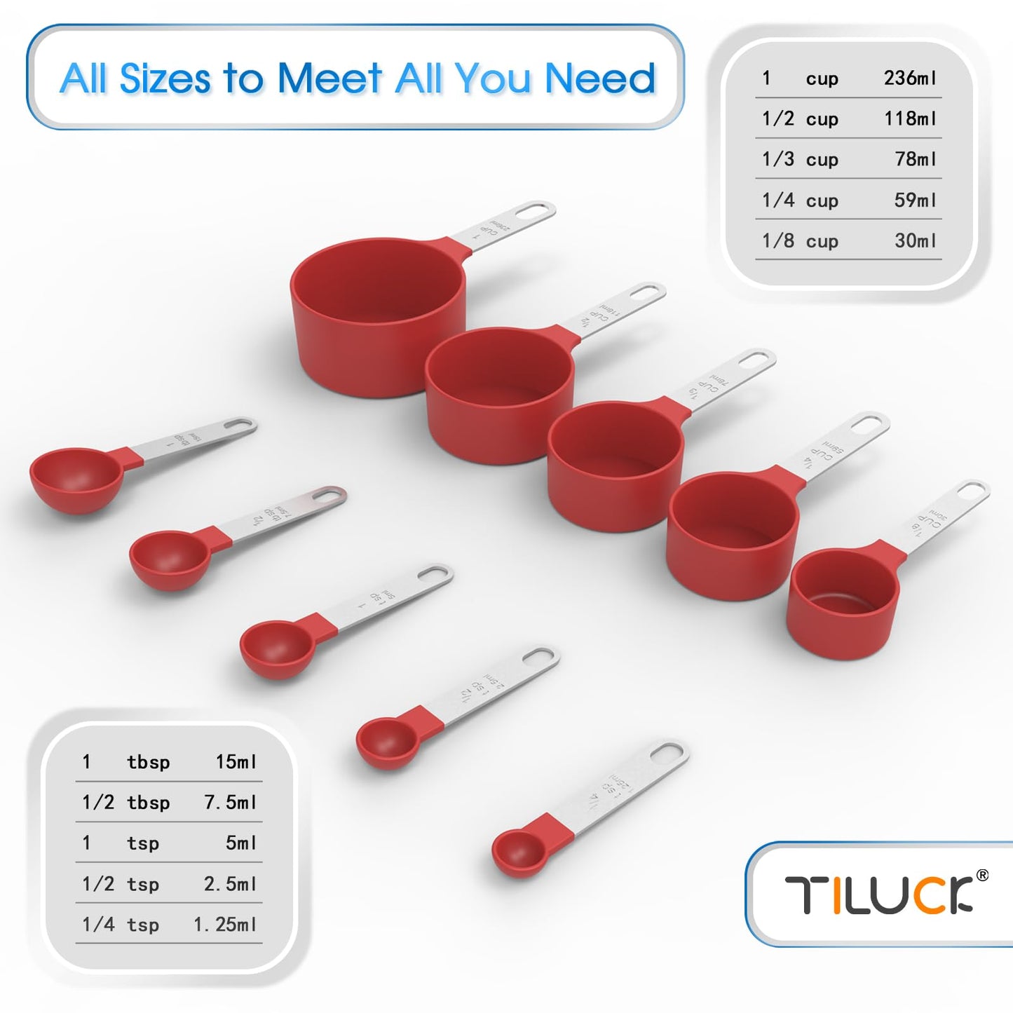TILUCK Measuring Cups & Spoons Set, Stackable Cups and Spoons, Nesting Measure Cups with Stainless Steel Handle, Kitchen Gadgets for Cooking & Baking (Black)