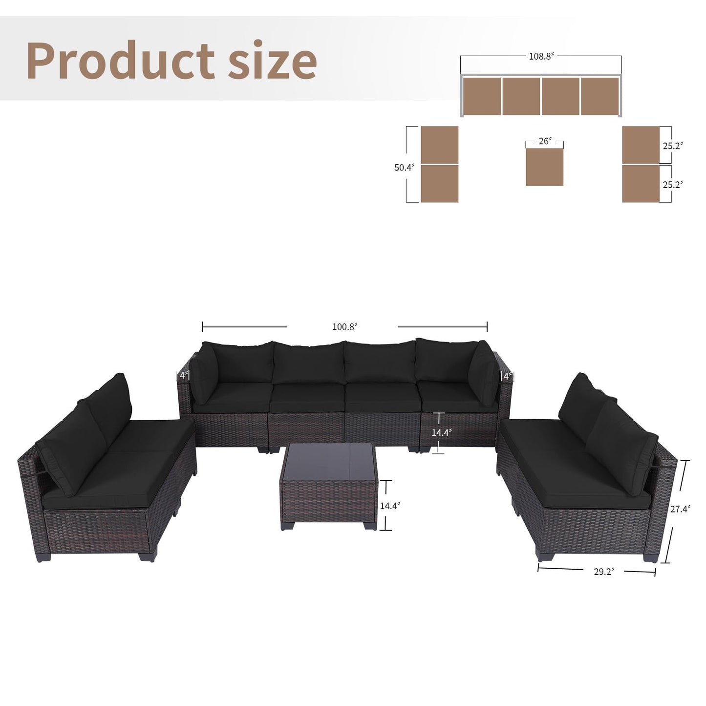 LEVELEVE 7 Pieces Outdoor Patio Furniture Sets,Rattan Conversation Sectional Set,Manual Weaving Wicker Patio Sofa with Tea Table