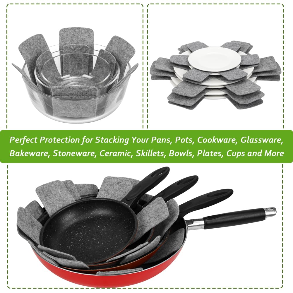 Pot and Pan Protectors, Set of 12 and 3 Different Size, Pot Dividers Pads/Stacking Pan Protectors/Pan Separators Pads for Protecting and Separating Pots and Pans