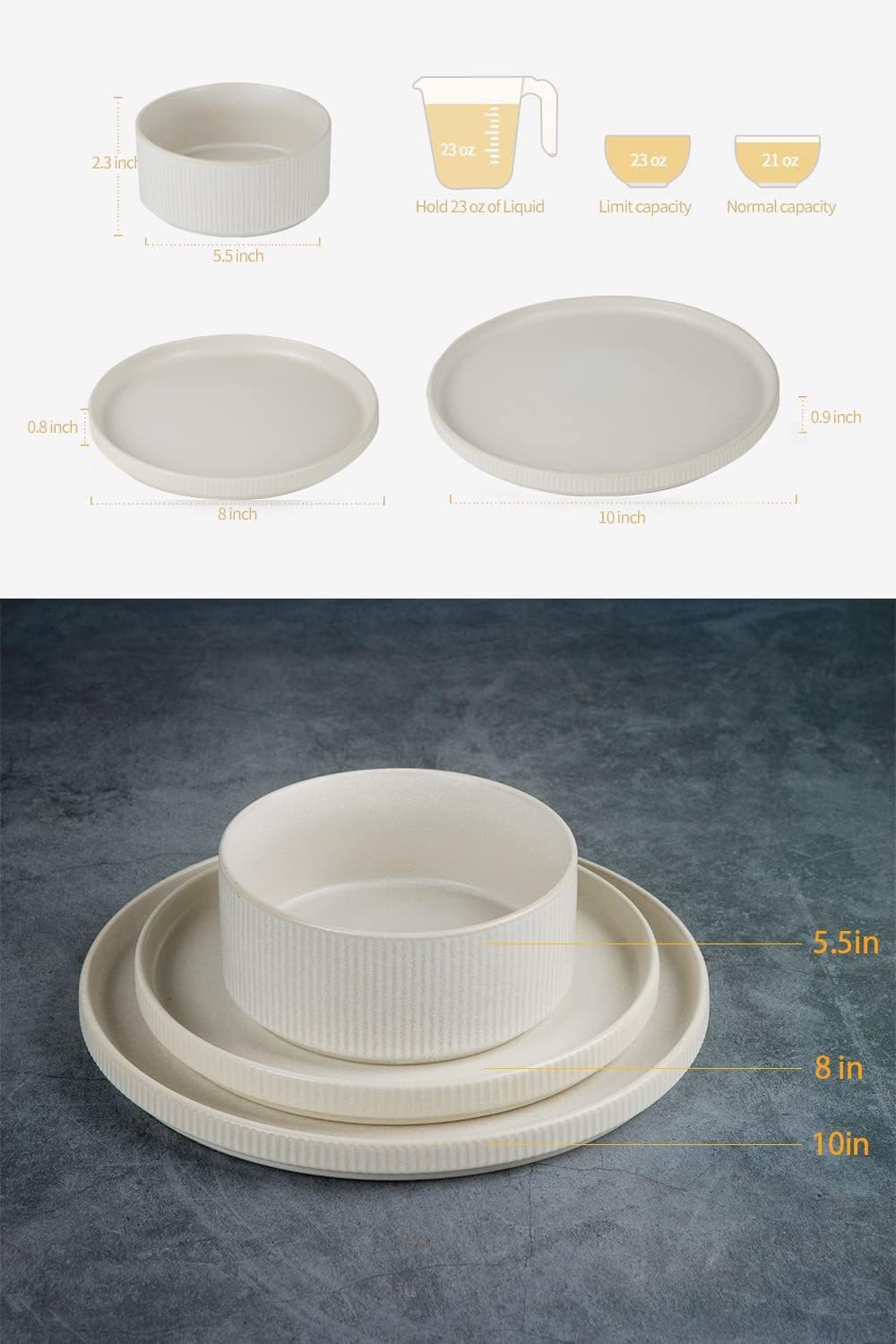 Famiware Star Dinnerware Sets, Plates and Bowls Set for 4, 12 Pieces Dishes- Chip and Scratch Resistant, Microwave and Dishwasher Safe Kitchen Set, Cappuccino White