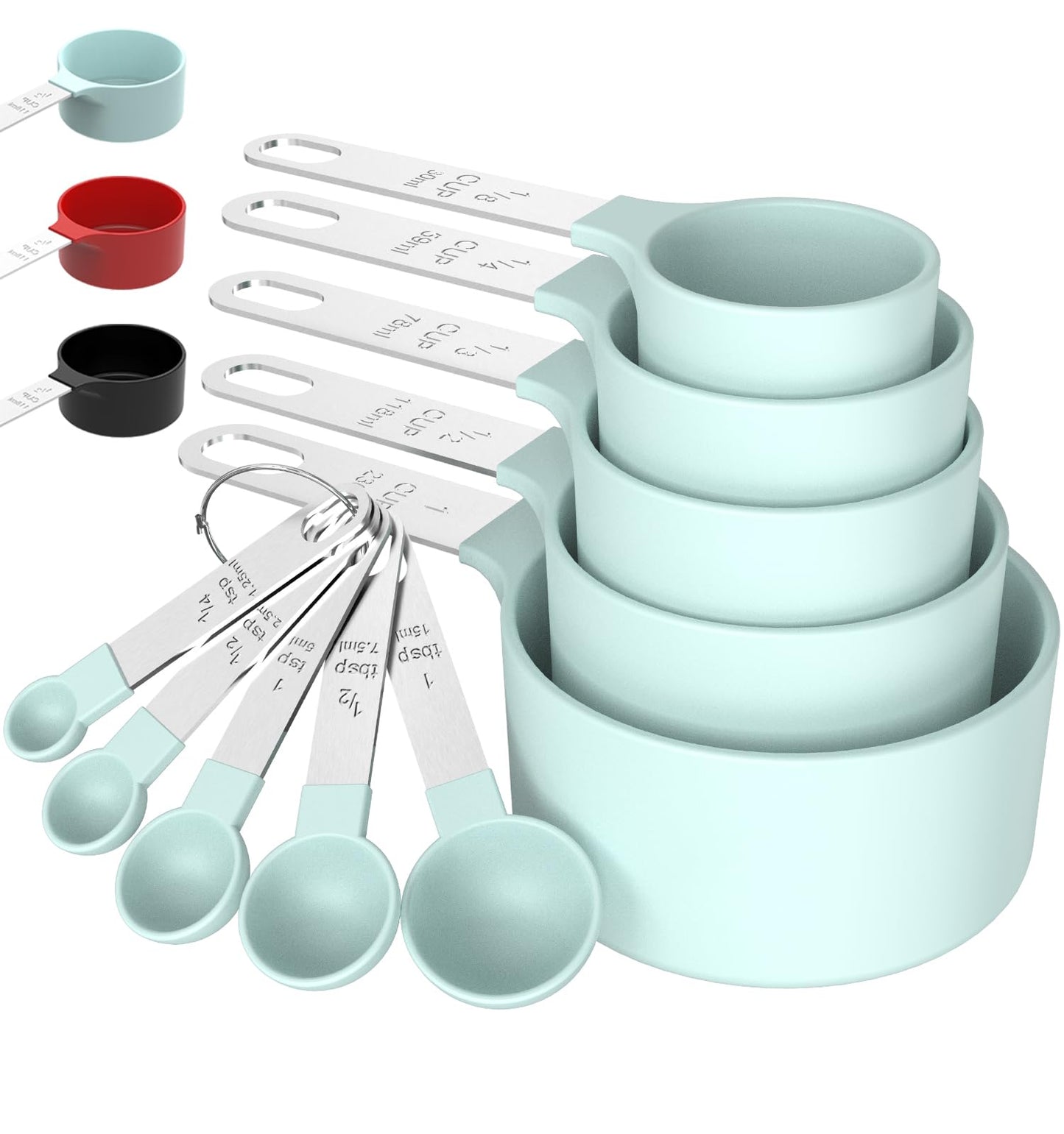 TILUCK Measuring Cups & Spoons Set, Stackable Cups and Spoons, Nesting Measure Cups with Stainless Steel Handle, Kitchen Gadgets for Cooking & Baking (Black)