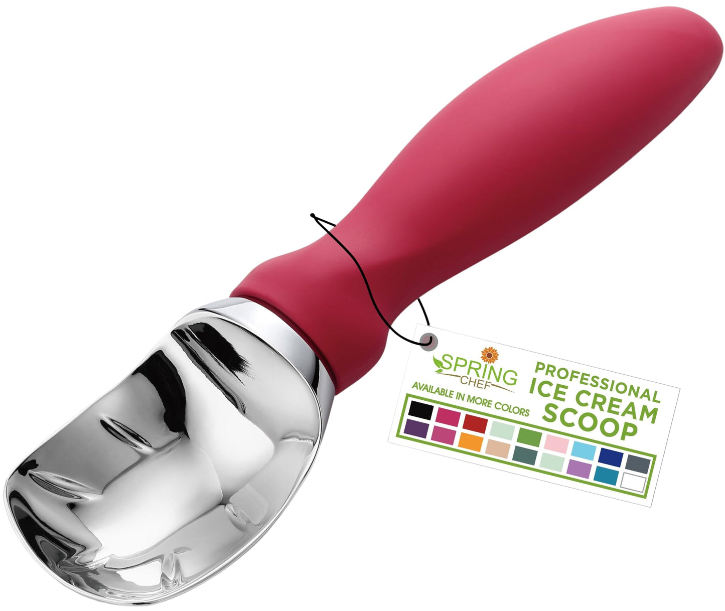 Spring Chef Heavy Duty Ice Cream Scoop with Comfortable Handle - Professional Ice Cream Scooper for Gelato, Sorbet, Cookie Dough, Melon, Frozen Yogurt - Dishwasher Safe Metal Kitchen Tool - Black